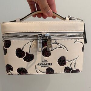 Coach Cream and Black Cherry Cosmetic Case